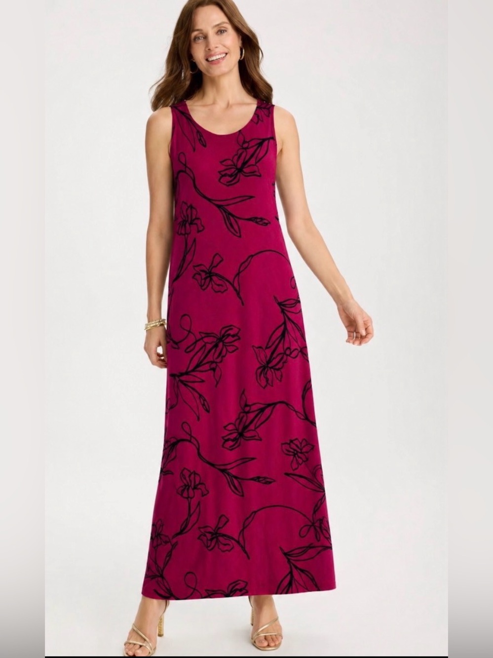 NWT - Chico's Fuchsia and Black Floral Maxi Dress (Fits like a Women’s Size 10)